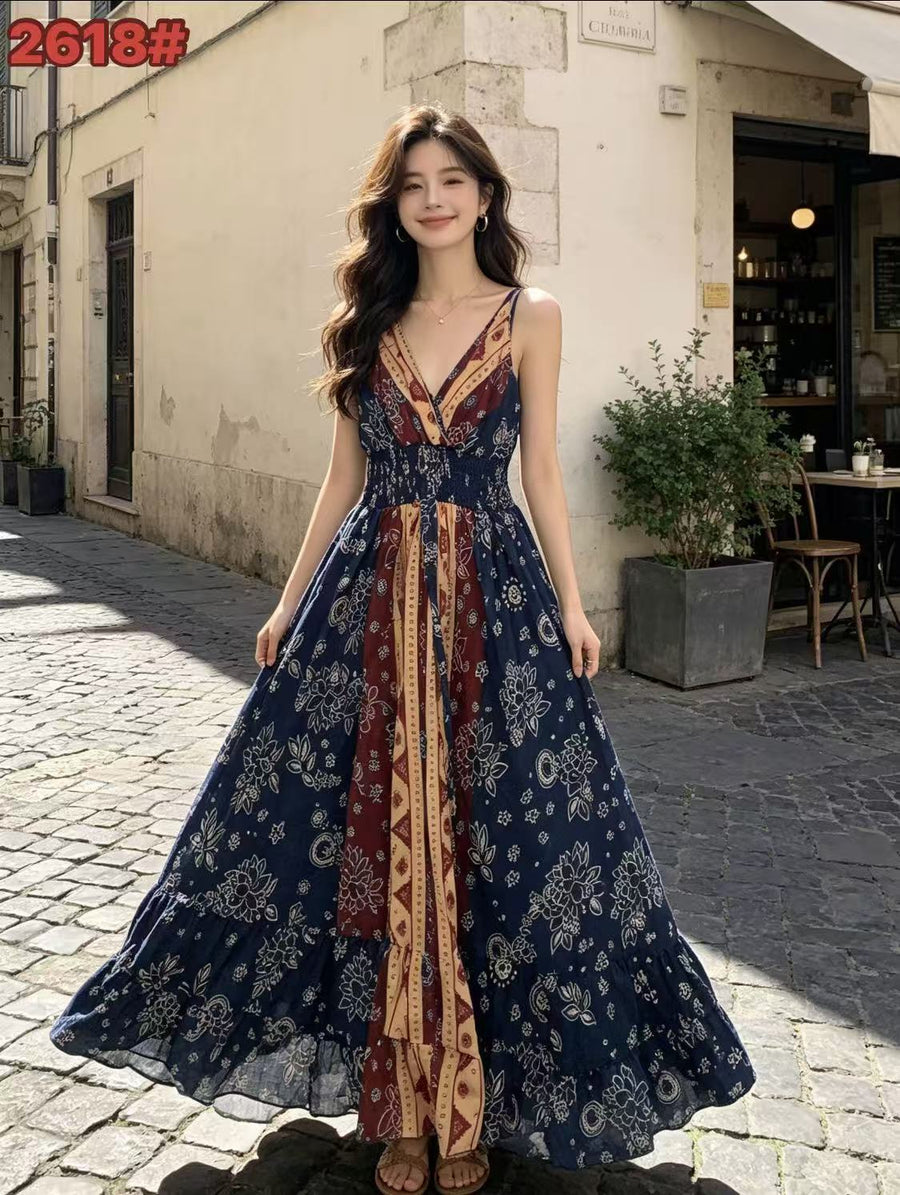 Women's Bohemian V-neck Strap Dress
