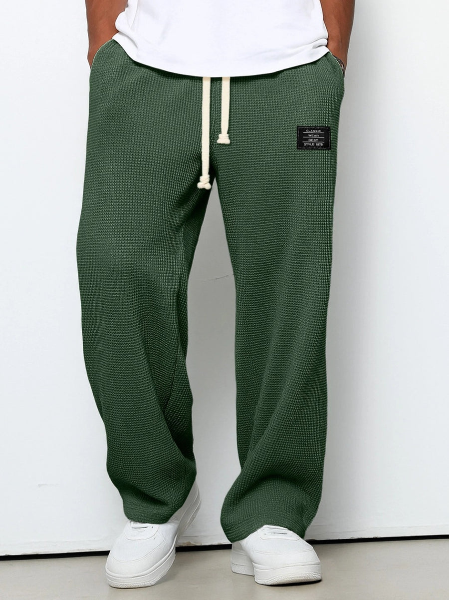 Waffle Straight Pants Fashion Brand Loose Loose Drawstring Pockets Trousers Casual Men's Clothing