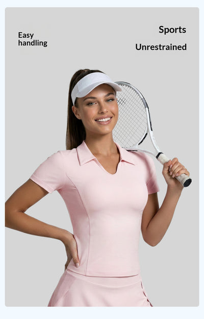 Women's Solid Color Polo Collar Sports Short-sleeve T-shirt