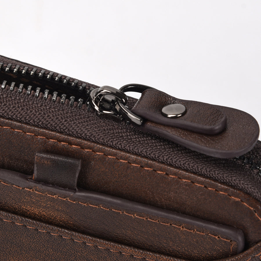Men'S Short Head Leather Wallet Men'S Retro Wallet Vertical Zipper Leisure Youth