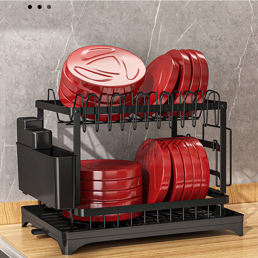 2TIER KITCHEN SINK DISH DRAINER RACK WITH DRIP
