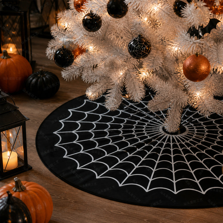 White Spiderweb Halloween Tree Skirt Decorative Floor Mat