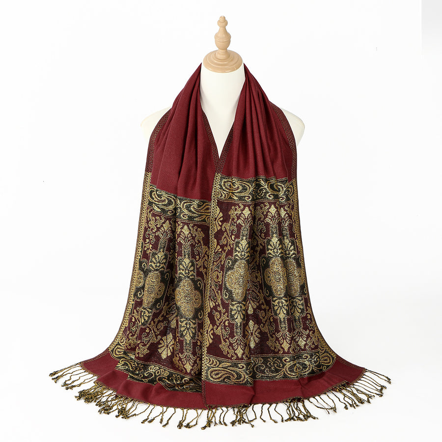 Bohemian-style Cashew-print Long Scarf With Tassels