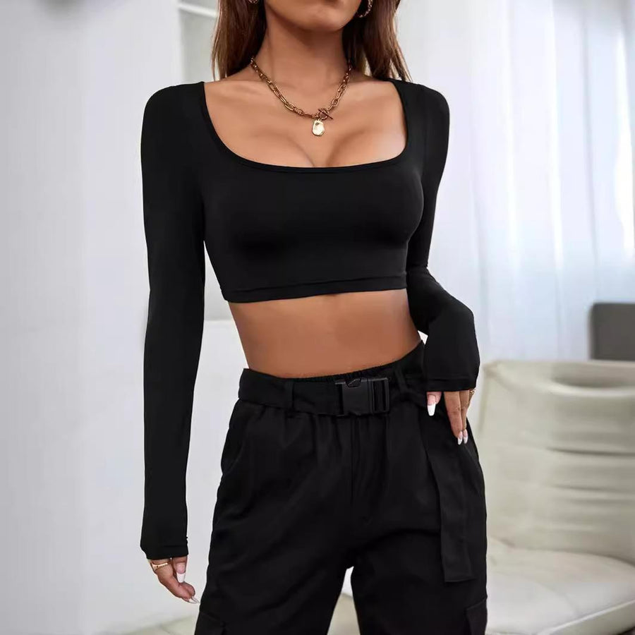 Athleisure Knitted High-Elastic Long-Sleeve T-Shirt Top