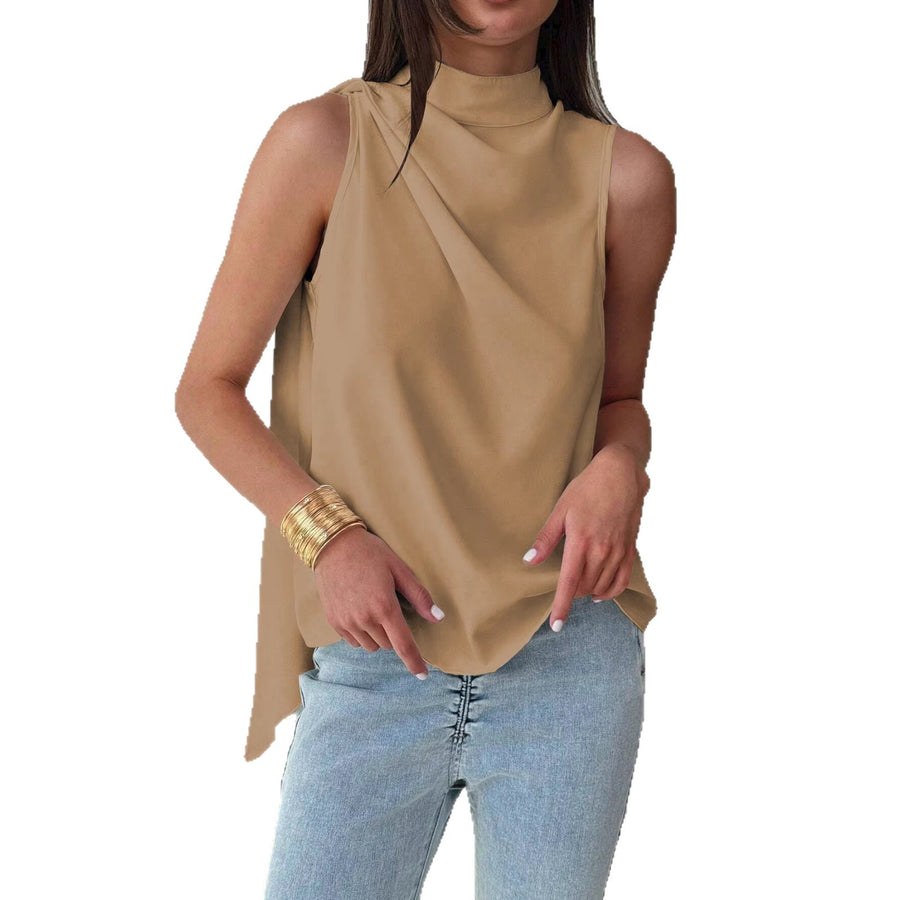 Solid-color Turtleneck Shirt With Ribbon Trim