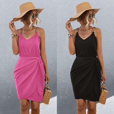 Womens Casual Wrap Dress With Metal Buckle
