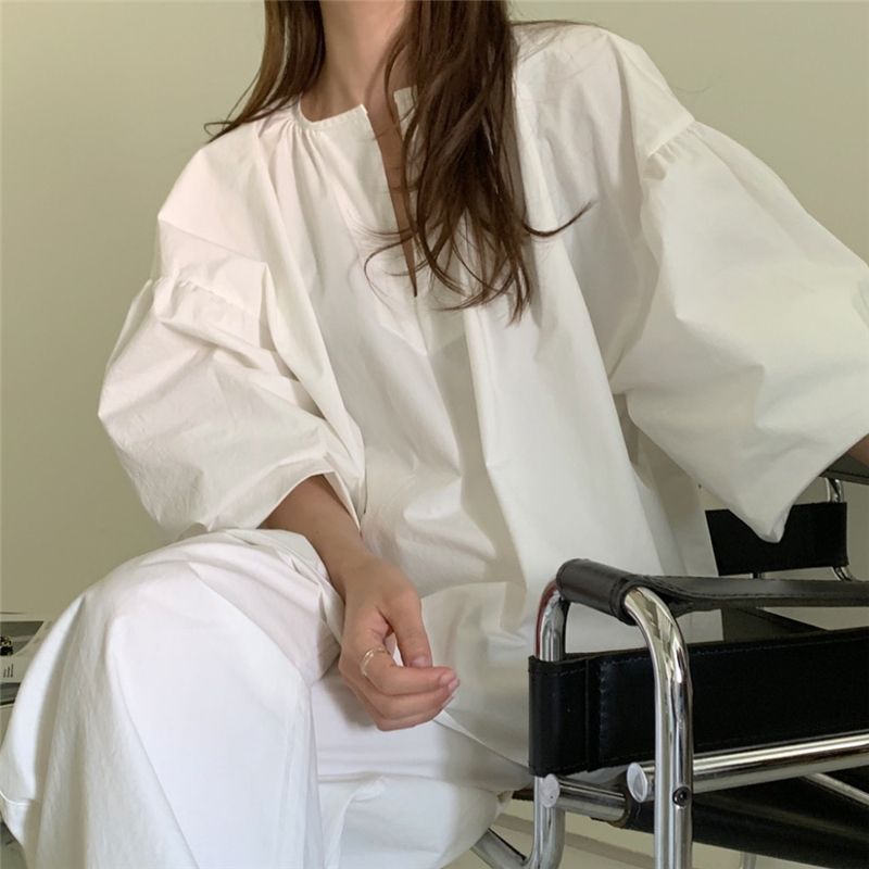 Loose-fitting Casual Versatile Lantern-sleeve Top