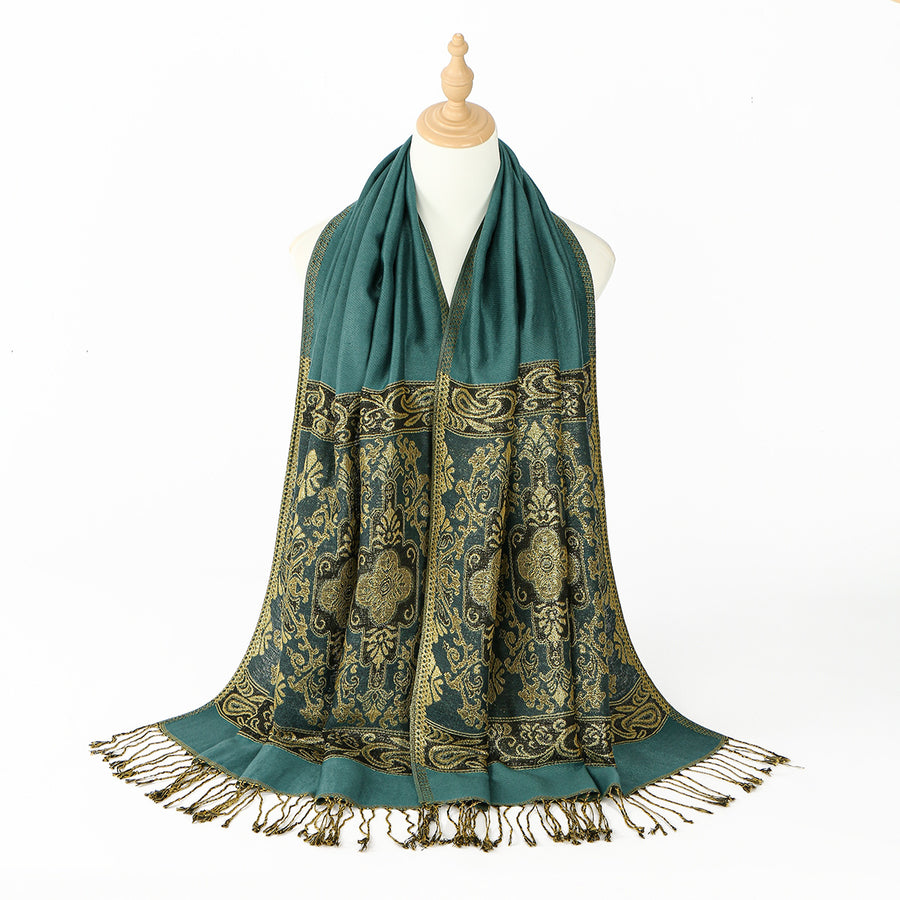 Bohemian-style Cashew-print Long Scarf With Tassels