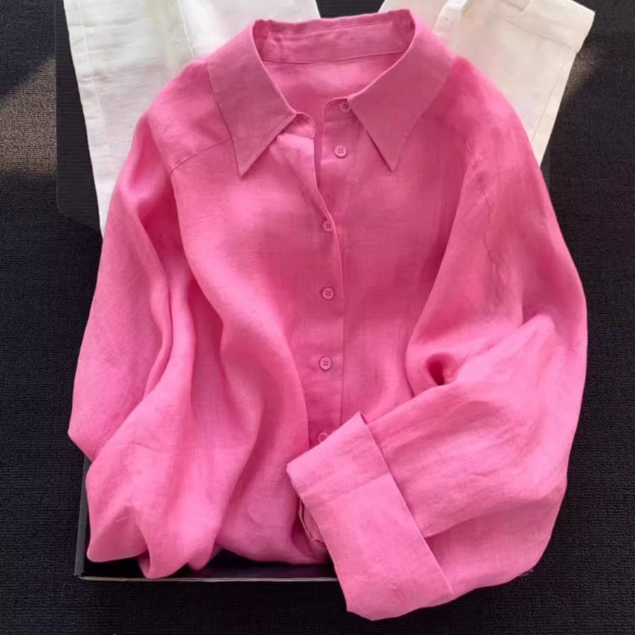 New Solid-color Ramie Blouse For Women