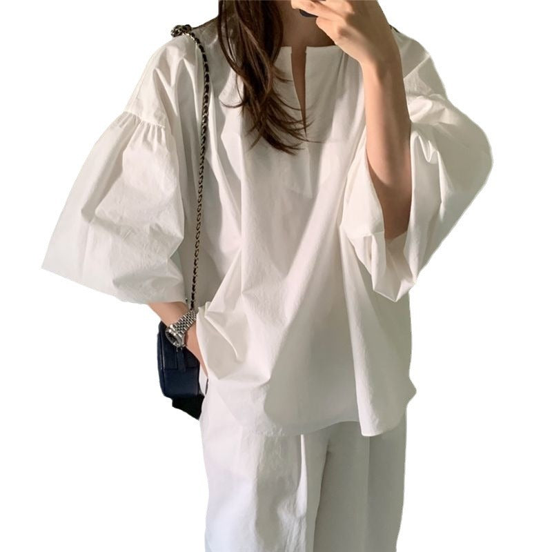 Loose-fitting Casual Versatile Lantern-sleeve Top