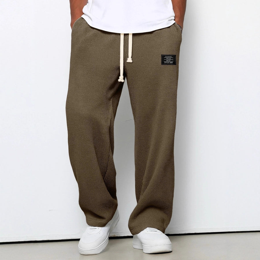 Waffle Straight Pants Fashion Brand Loose Loose Drawstring Pockets Trousers Casual Men's Clothing