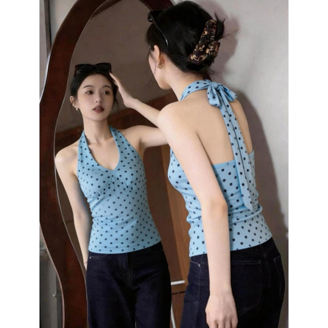 Chest-padded Figure-flattering Sleeveless Top With A Backless Design Lace-up Detailing And A Bow Accent