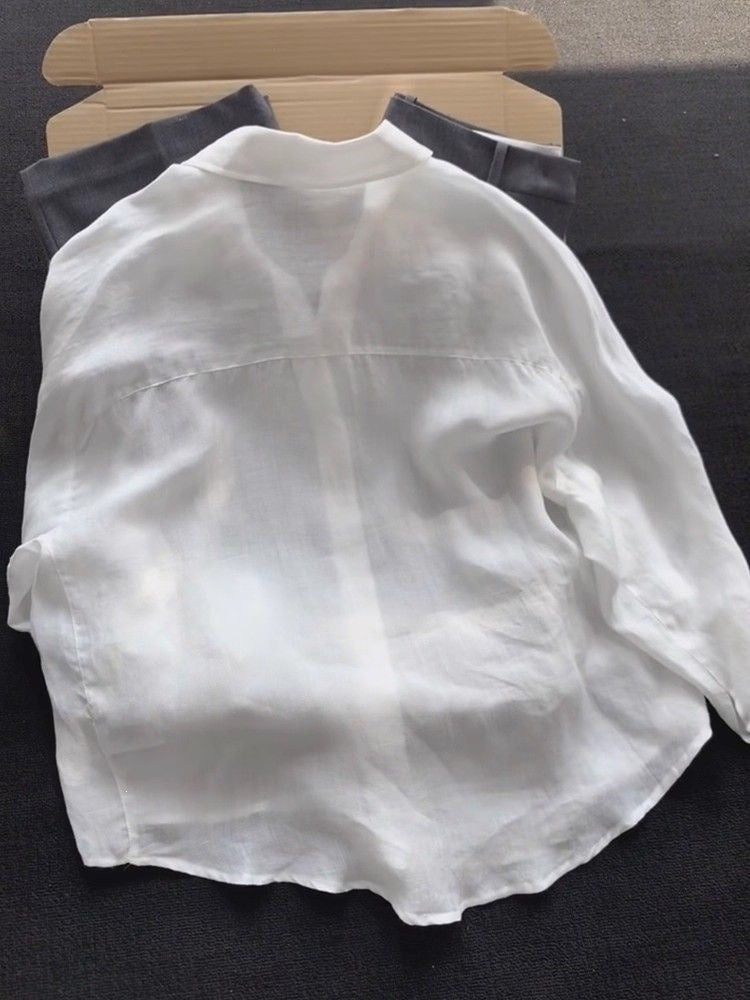 New Solid-color Ramie Blouse For Women