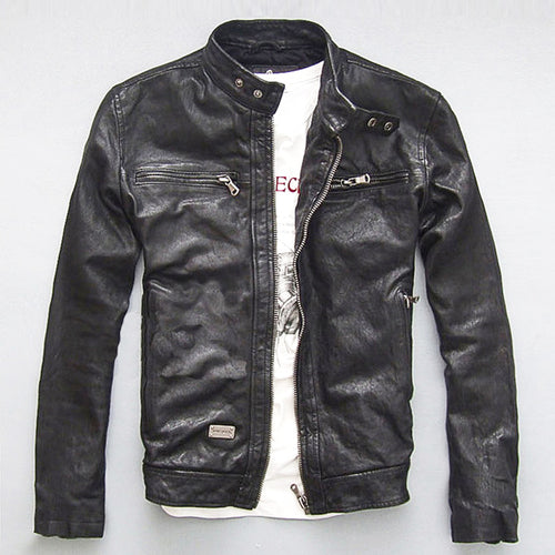 Men's Leather Leather Slim-fit Motorcycle Goatskin Jacket Cowhide
