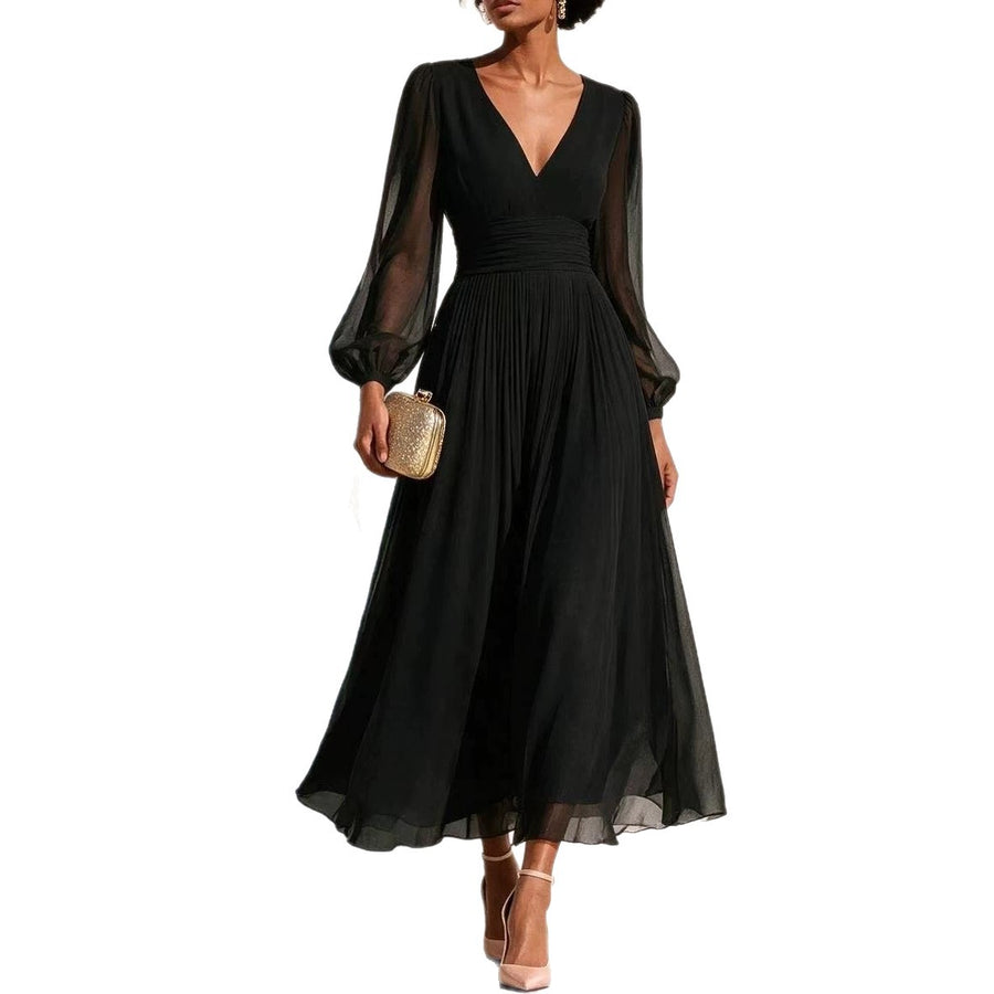 Fitted-waist Figure-flattering Pleated Dress
