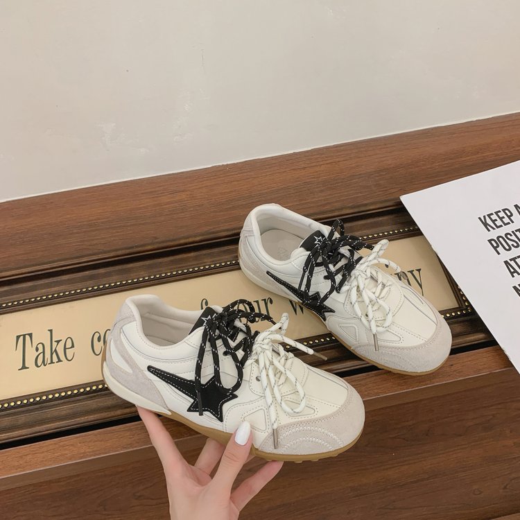 Autumn New Women Breathable Leather Round Toe Sneakers