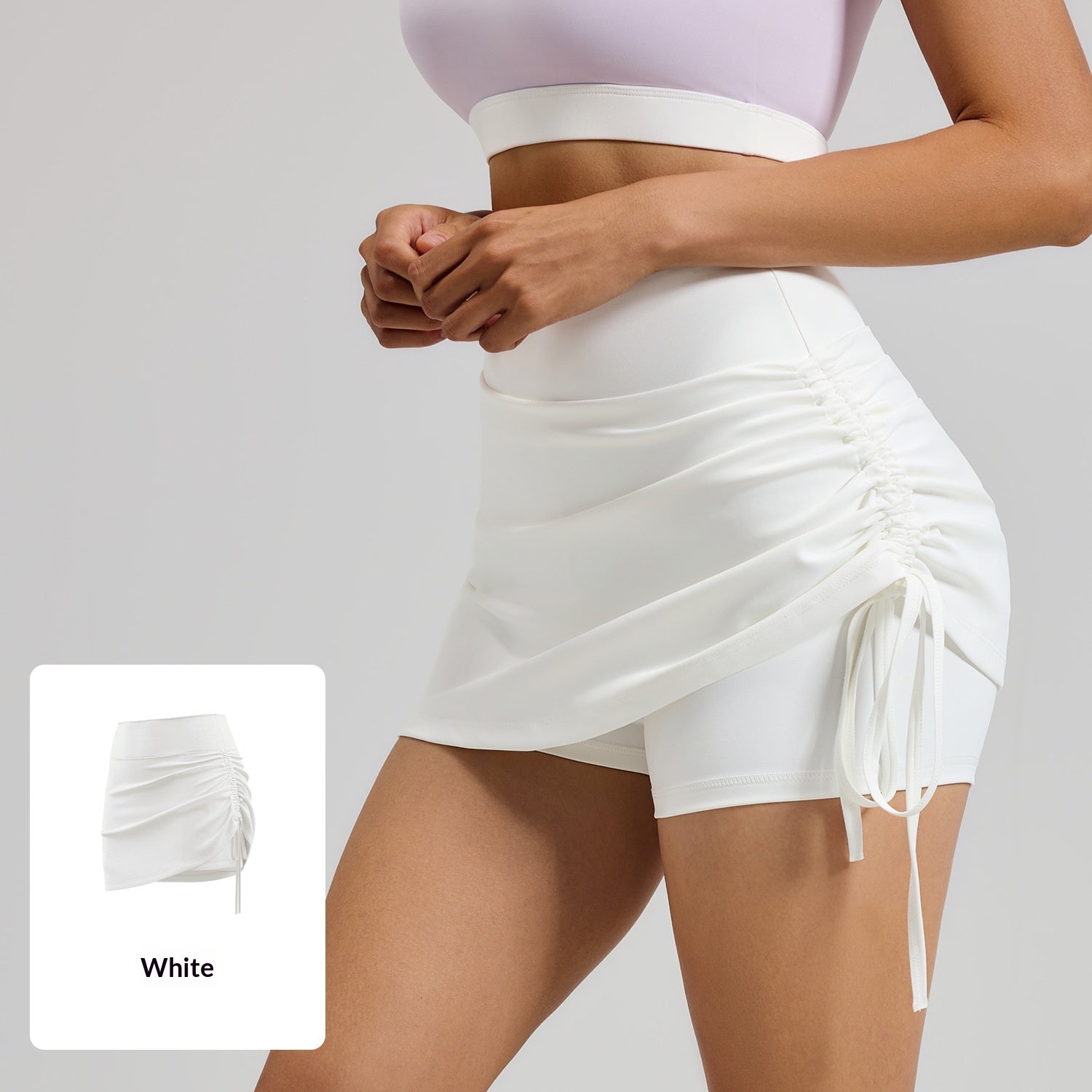 Womens Solid-color High-waisted Ruched Sports Skirt