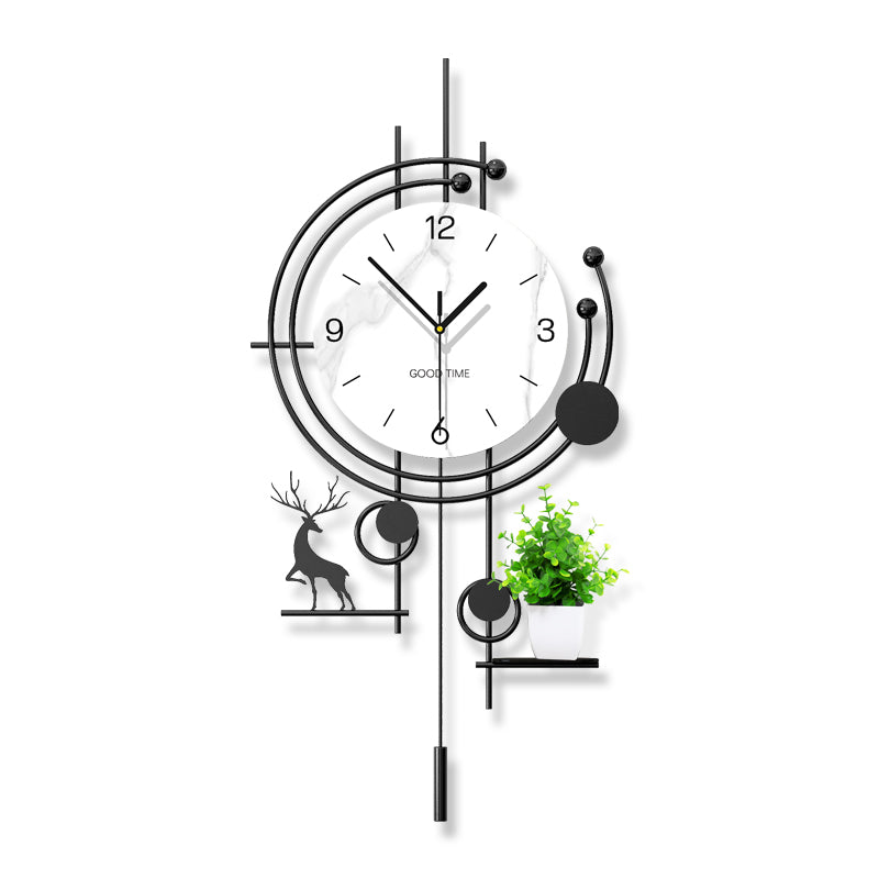 Modern Deer Wall Clock With Planter Shelf Artistic