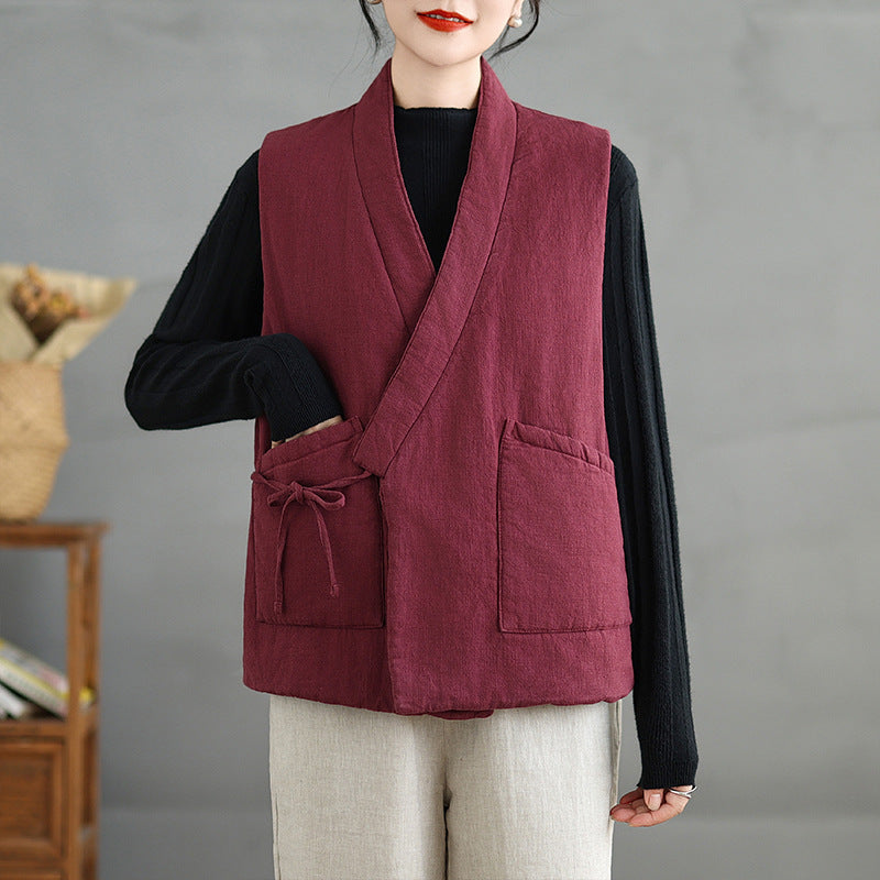 Retro Lace-up Boat-neck Waistcoat for Women