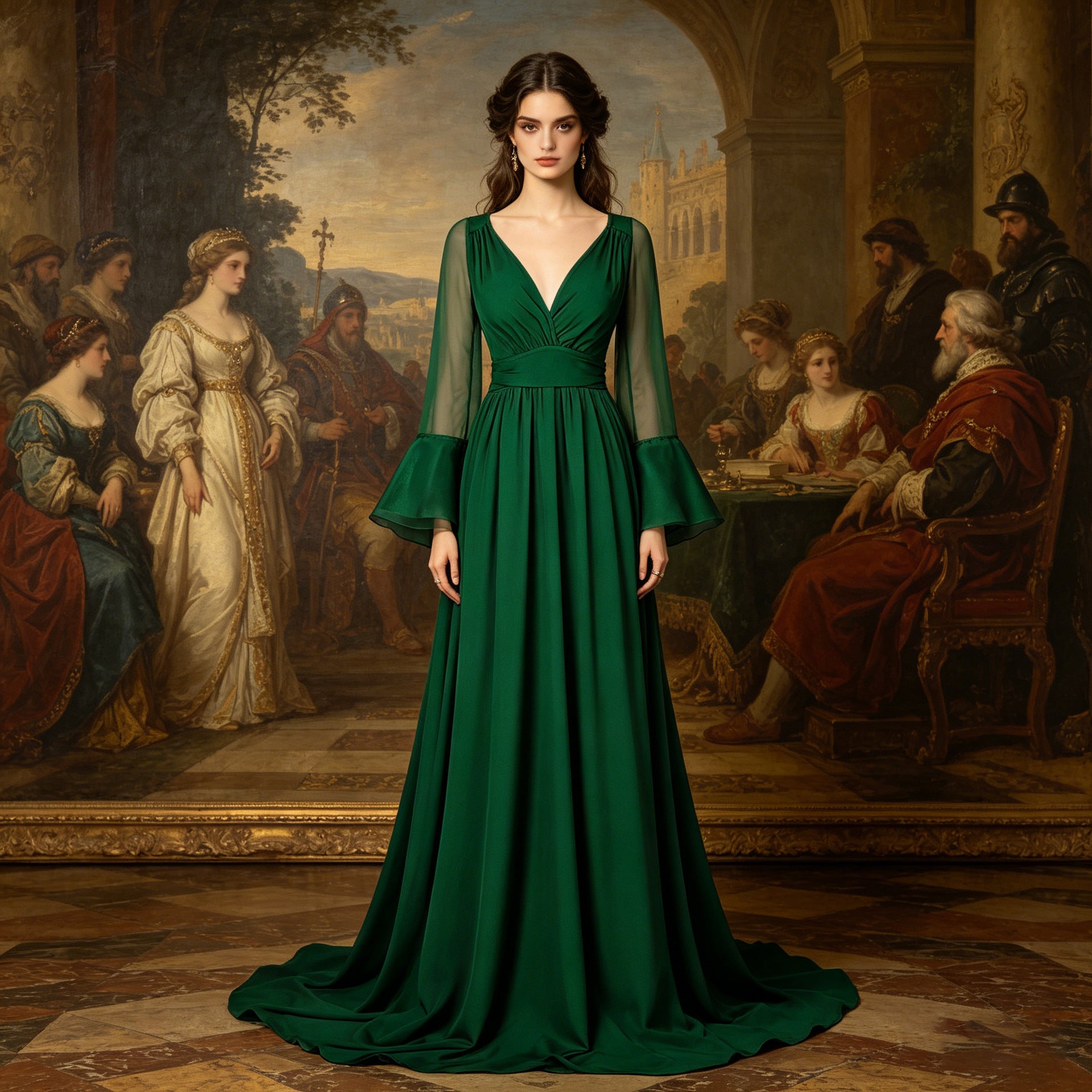 Renaissance And Medieval European Court-style Trailing Dress