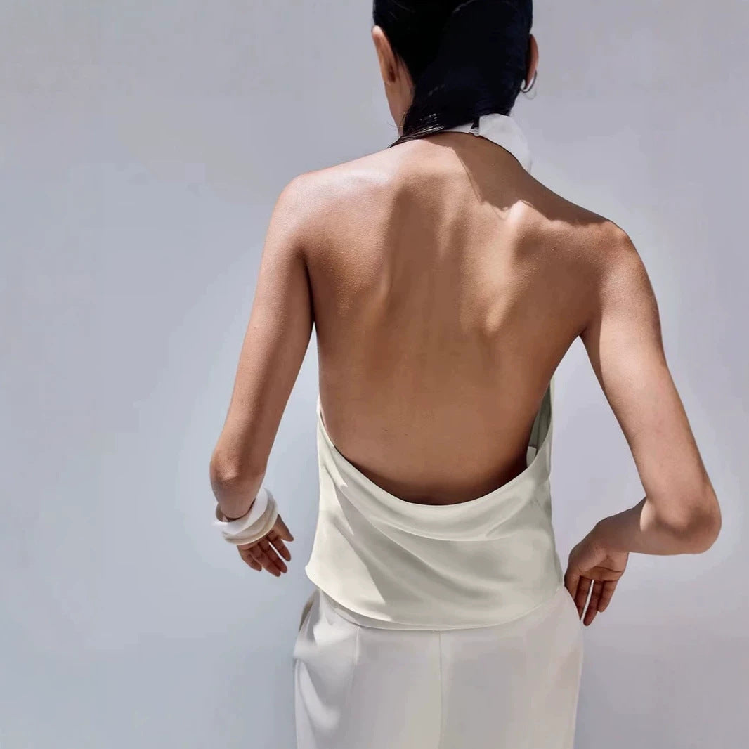 Halterneck Sleeveless Backless Slim-Fit Vest Top Strappy Top