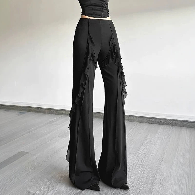 Versatile Solid-color High-waisted Flared Trousers
