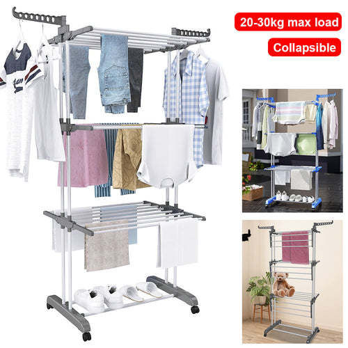 3 Tier Foldable Clothes Drying Rack Mobile Laundry