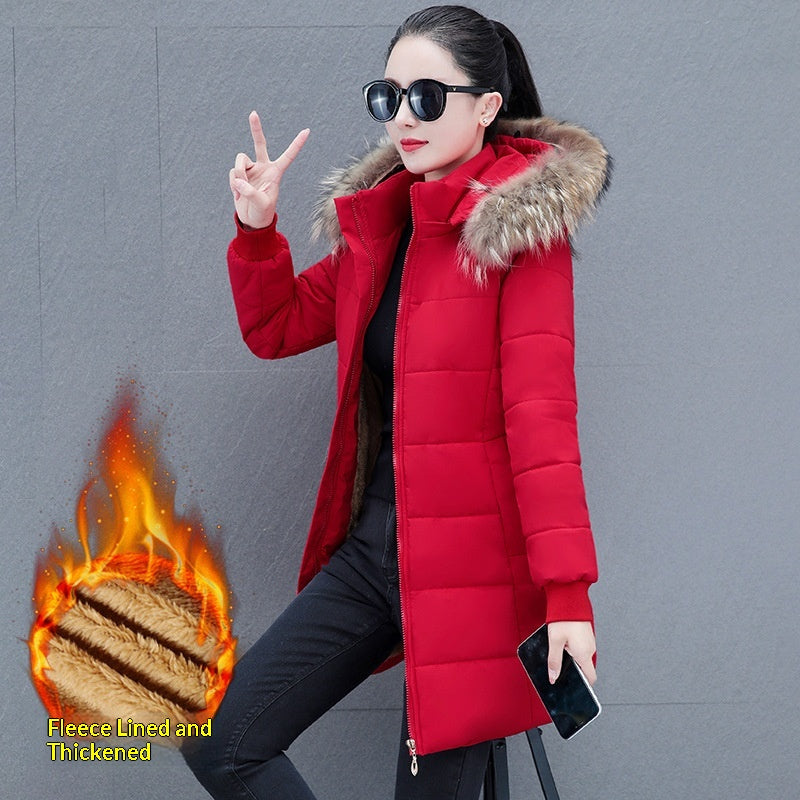 Detachable Hooded Mid-Length Padded Coat With A Big Fur Collar