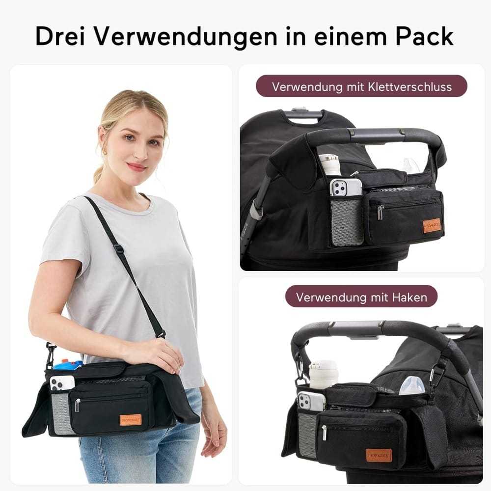 Zwart kinderwagen organizer practical opbergzak benodigdheden