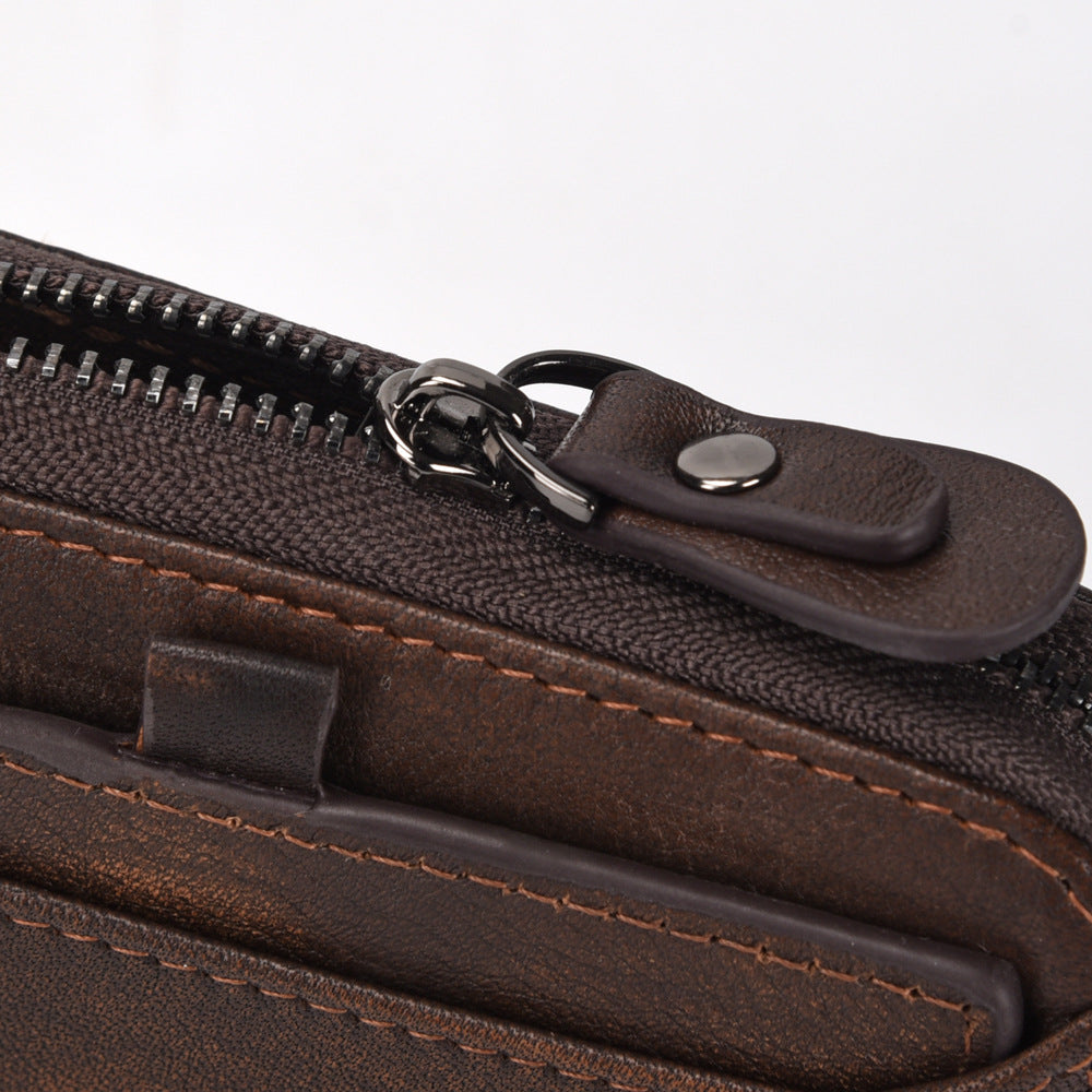 Men'S Short Head Leather Wallet Men'S Retro Wallet Vertical Zipper Leisure Youth