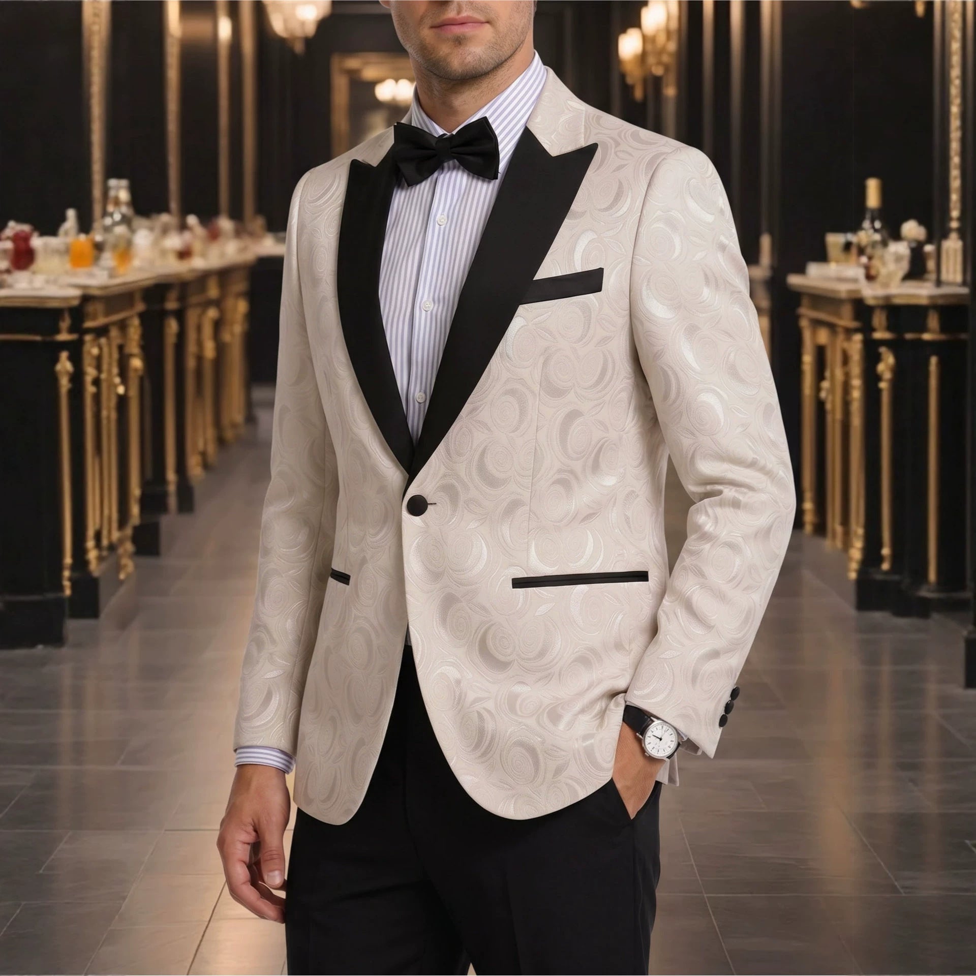 Mens Elegant Jacquard Formal Suit for Banquets and Parties