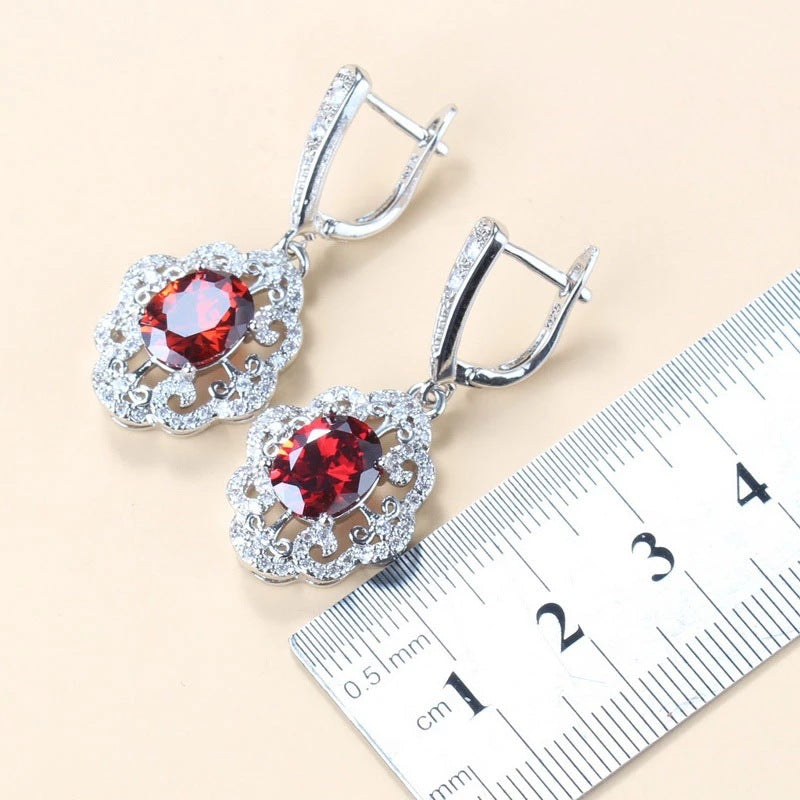 Garnet Cubic Zirconia Earrings Pendant Necklace Bracelet Ring