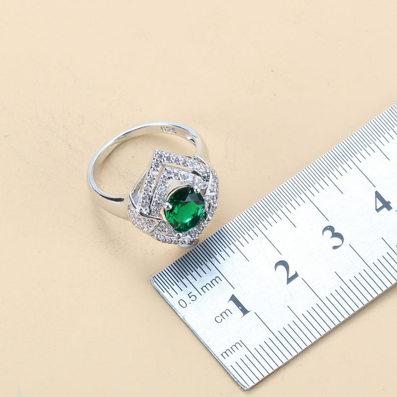 Gem-inlaid Pendant Earrings Necklace Ring Ladies Three-piece