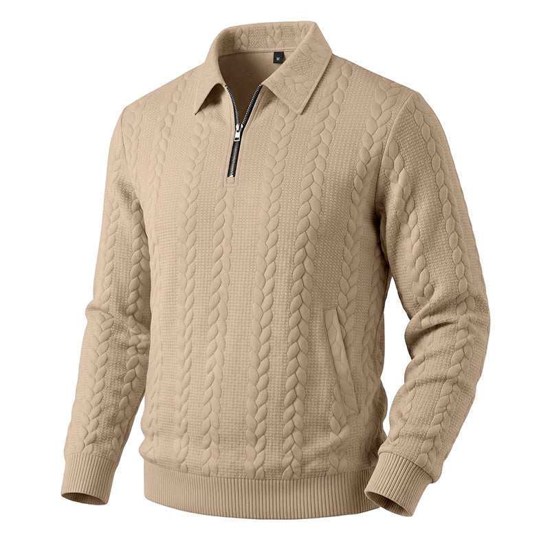 Mens Casual Simple Zippered Long-sleeve Top