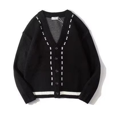 Mens Long-sleeve Cardigan Knit Sweater with V-neck