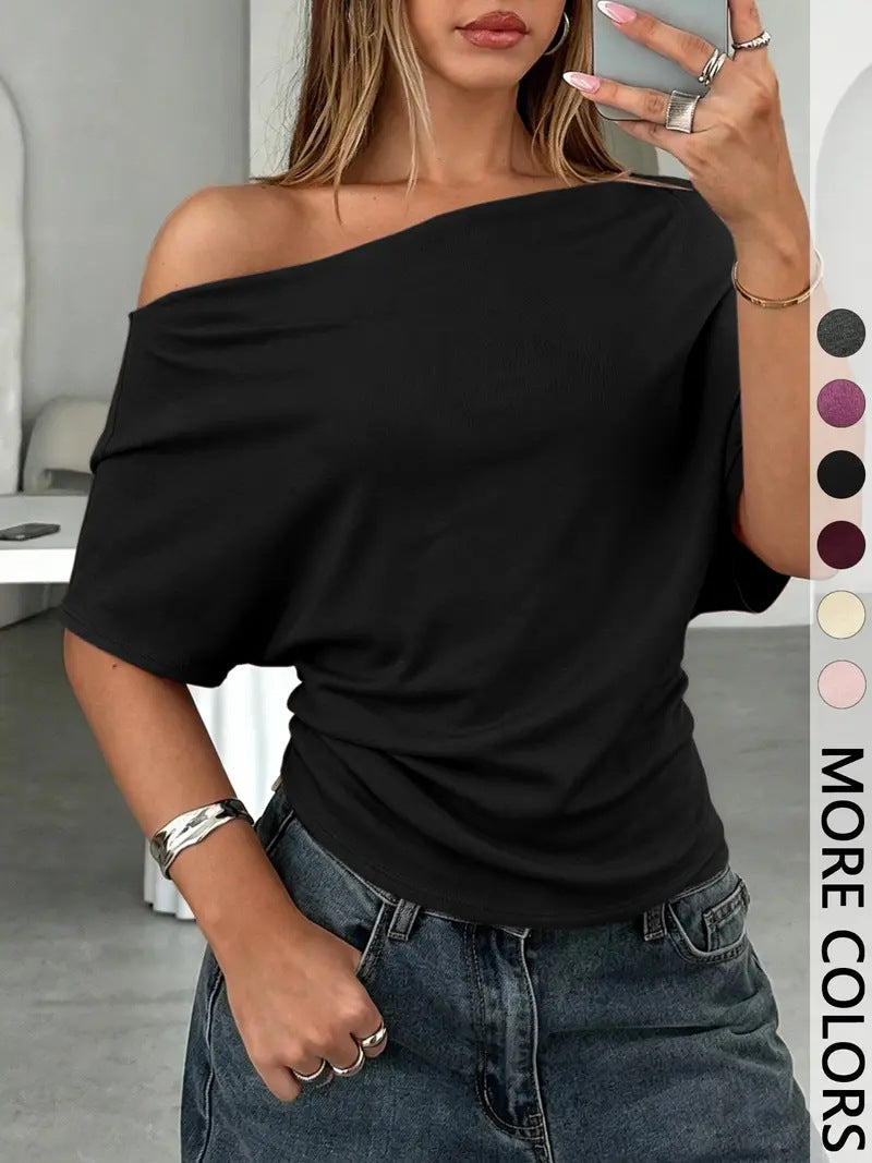 Womens T-shirt With A Slash Neck And Batwing Sleeves