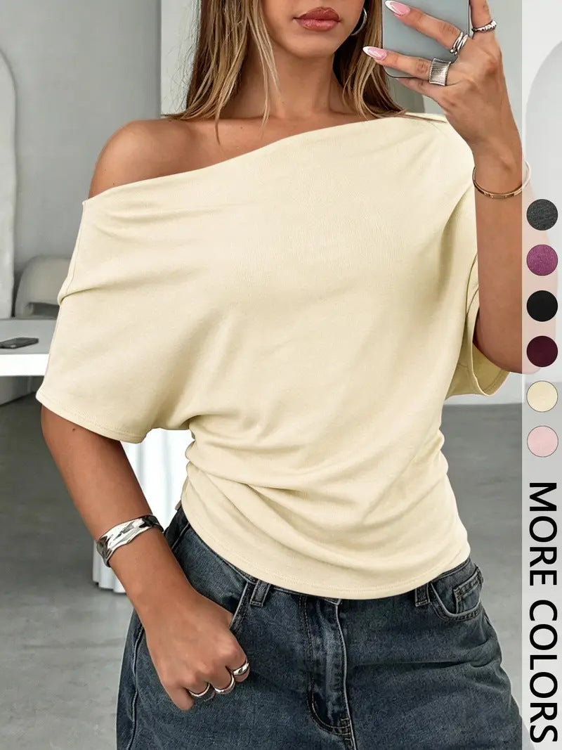 Womens T-shirt With A Slash Neck And Batwing Sleeves