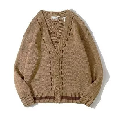 Mens Long-sleeve Cardigan Knit Sweater with V-neck