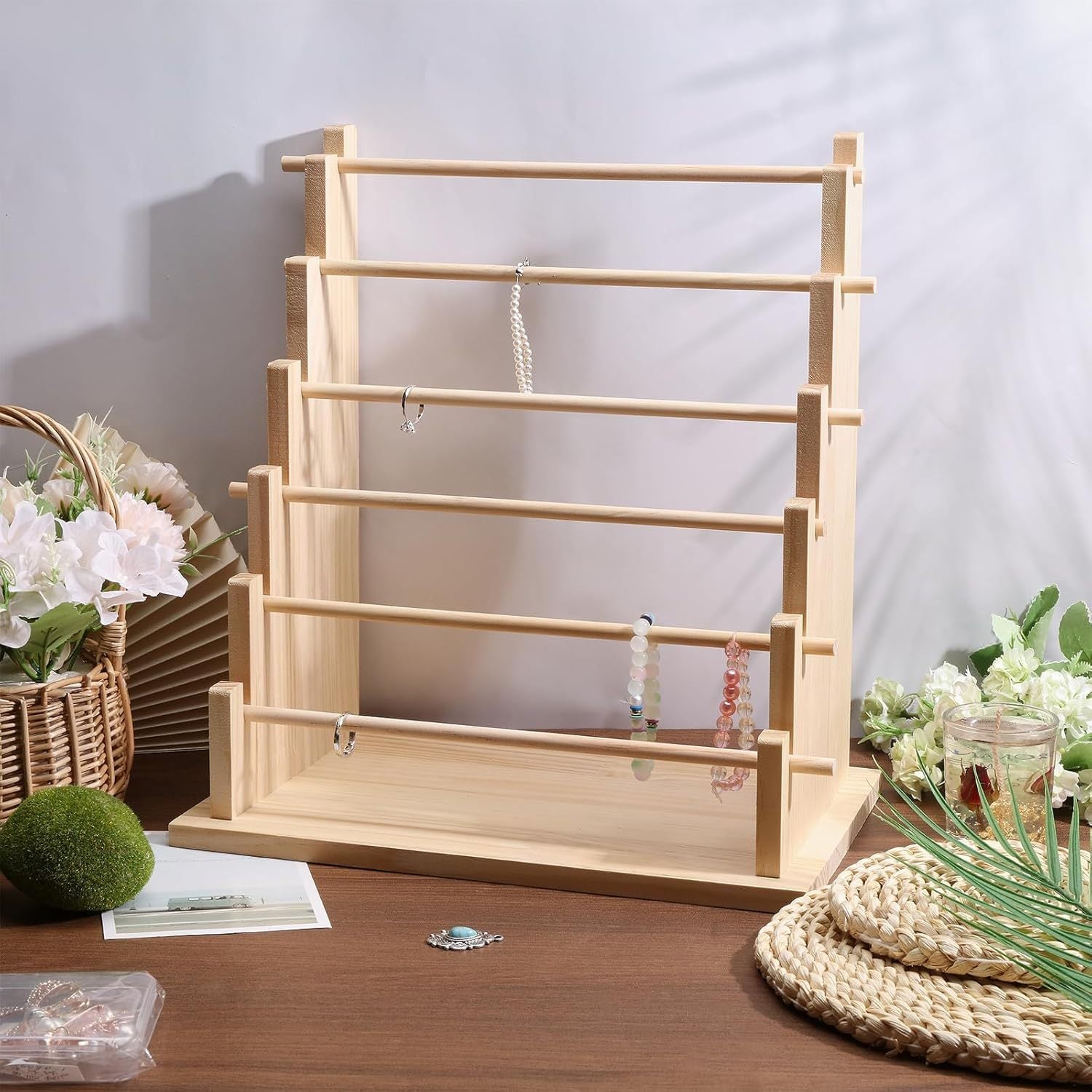6 Tier Solid Wood Jewelry Storage Shelf Organizer