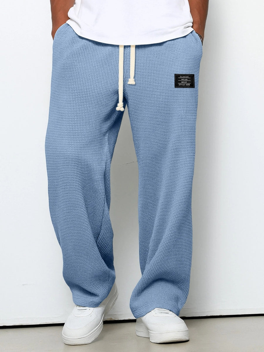 Waffle Straight Pants Fashion Brand Loose Loose Drawstring Pockets Trousers Casual Men's Clothing