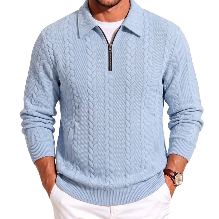 Mens Casual Simple Zippered Long-sleeve Top