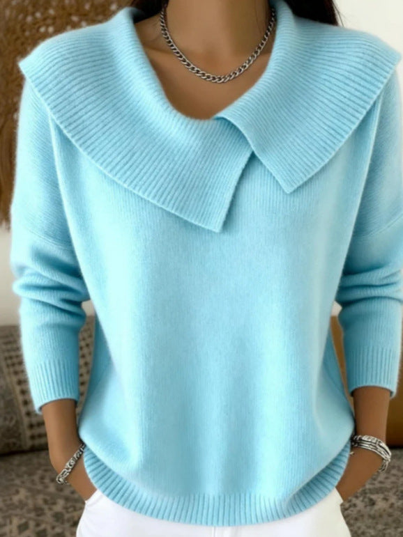 Fashion Korean Retro Playful Temperament Slim Lapel Sweater