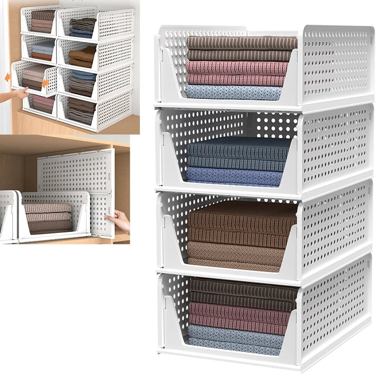 4 Pack Stackable Foldable Storage Drawers White Large