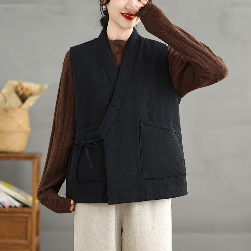 Retro Lace-up Boat-neck Waistcoat for Women