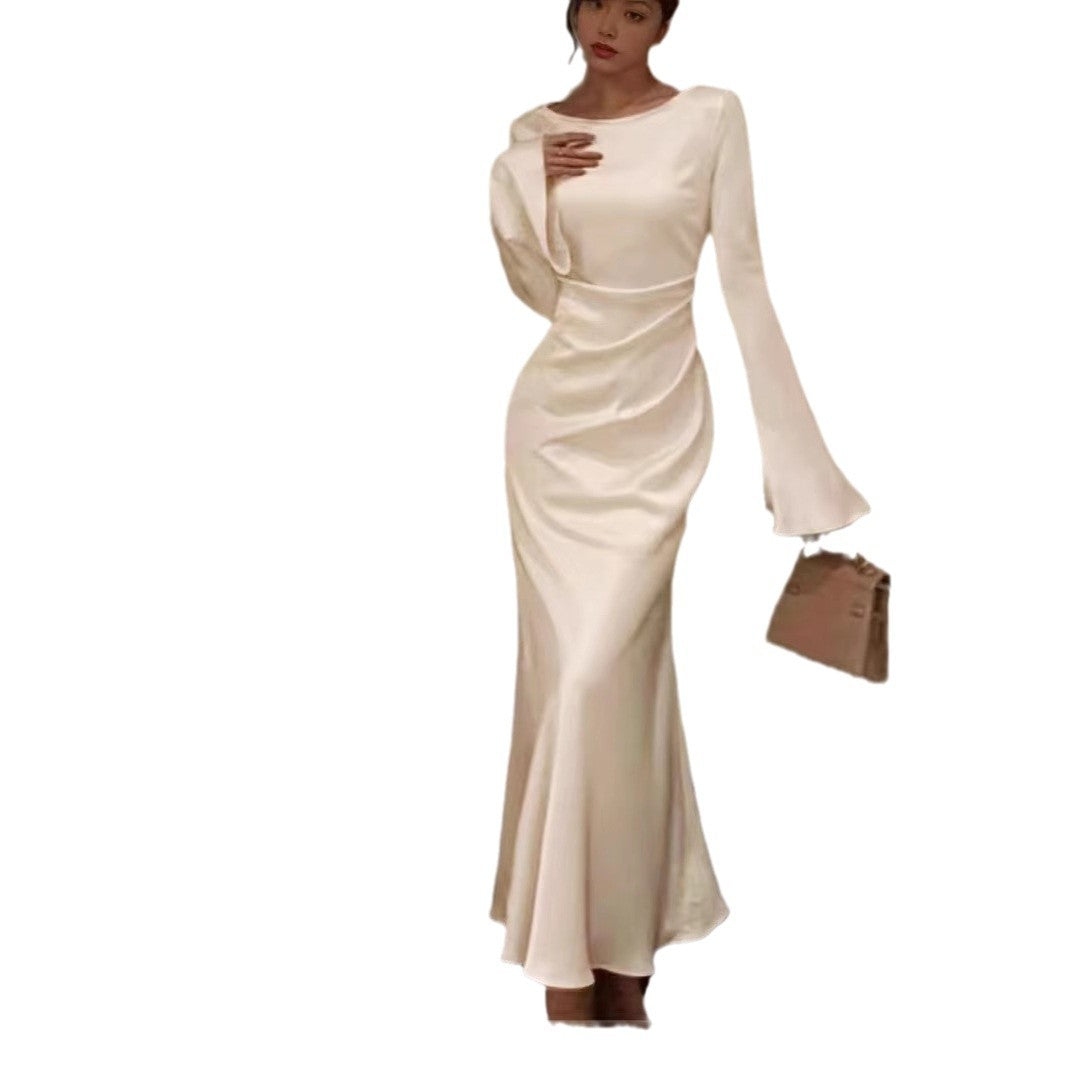 Womens Solid-color Long-sleeve Fashion Dress