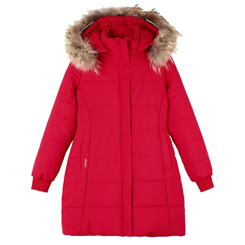 Detachable Hooded Mid-Length Padded Coat With A Big Fur Collar