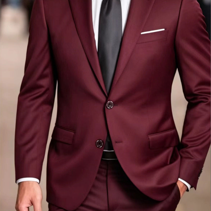 Solid-color Slim-fit Evening Suit Jacket