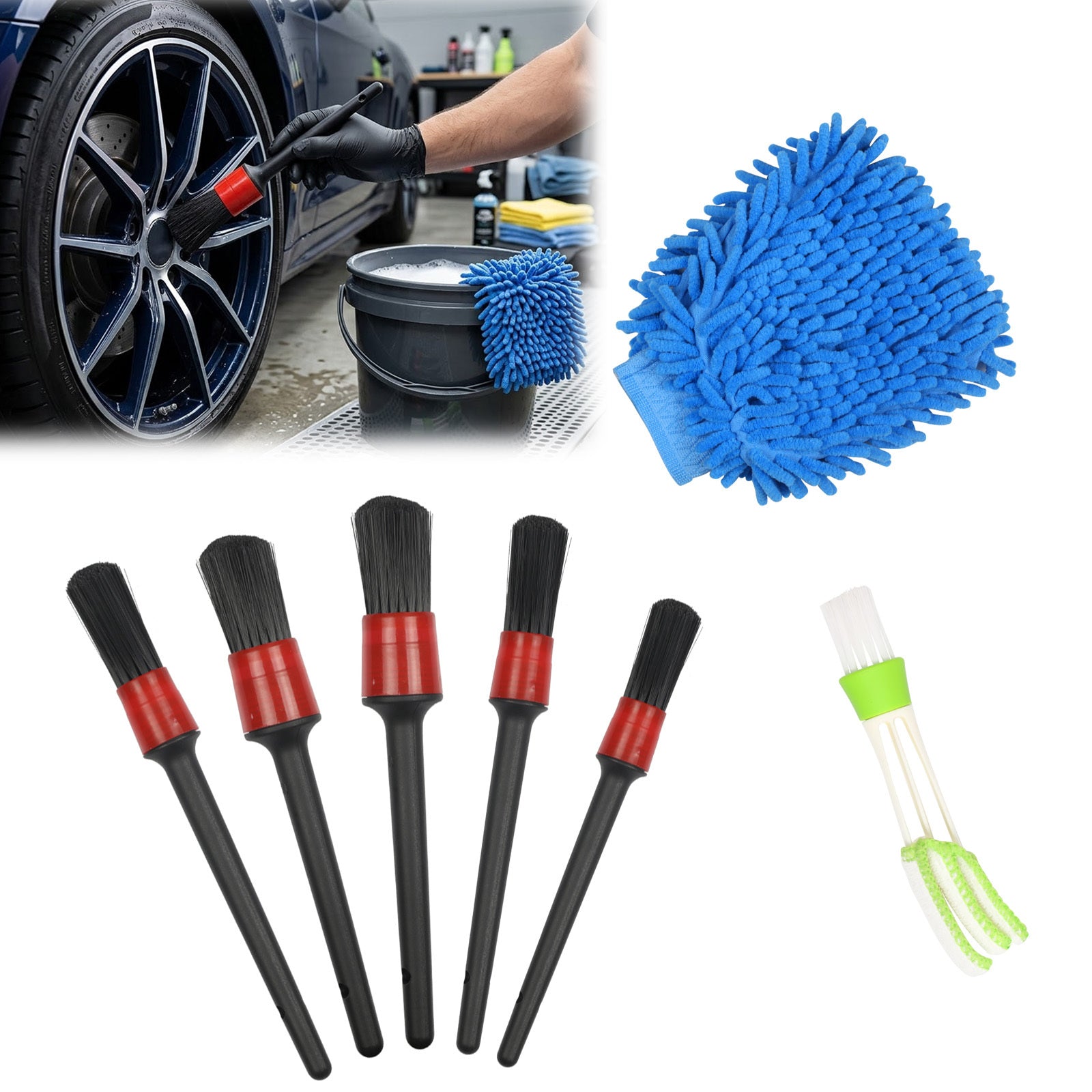 5 Piece Car Detailing Brush Set Includes Brushes