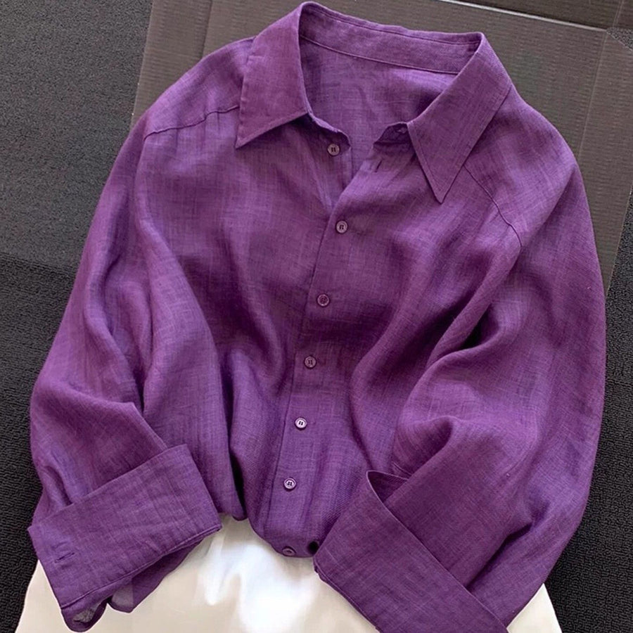 New Solid-color Ramie Blouse For Women