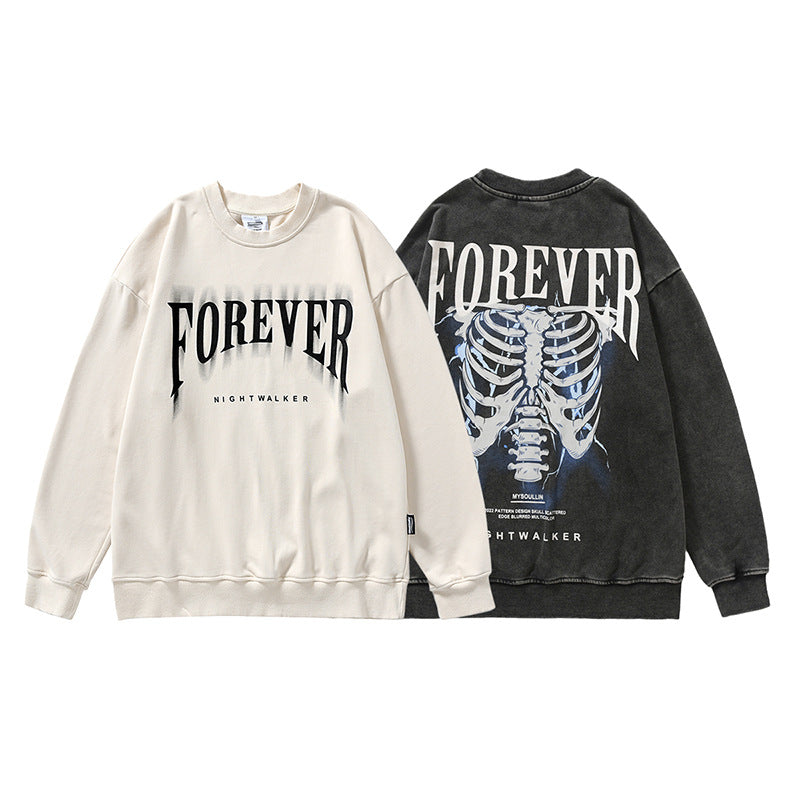 Wash Water Crewneck Hoodie Men's Niche Retro Autumn Couple Top